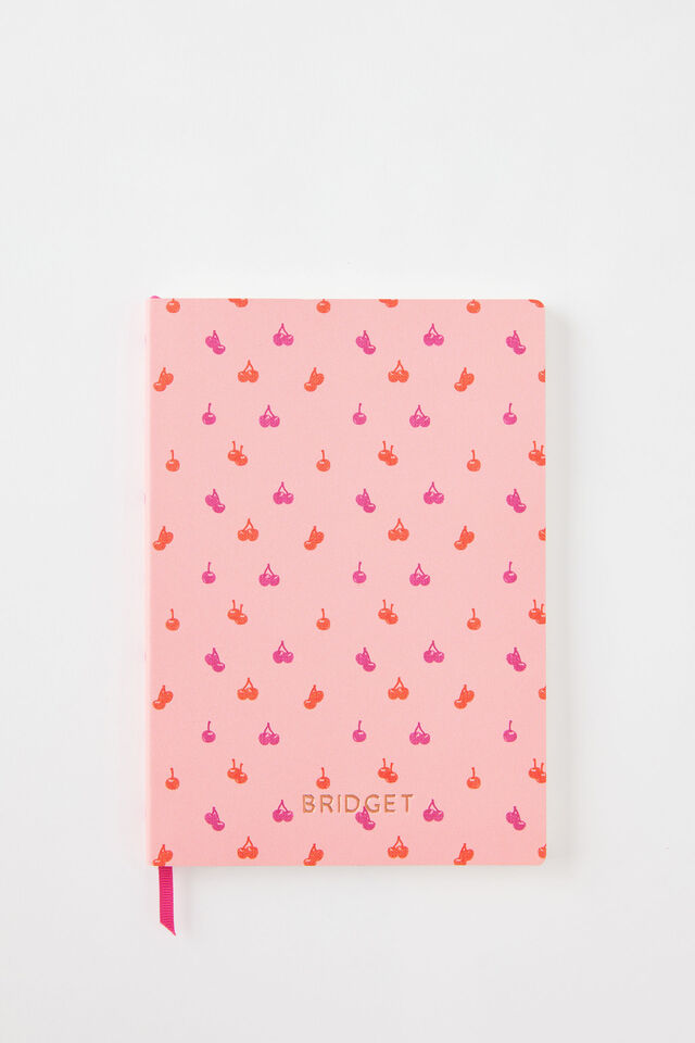 Personalised A5 Soft Cover Lined Notebook, STRAWBERRY MILK DITSY CHERRIES