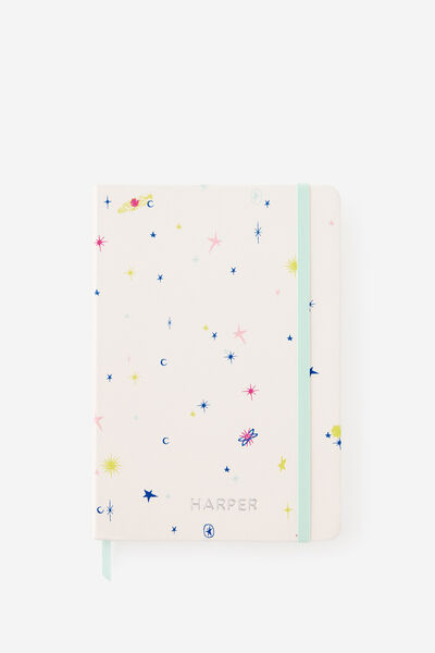 Personalised A5 Hard Lined Notetaker Notebook, ECRU DITSY CELESTIAL