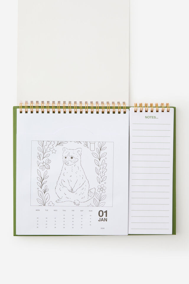 Colour In Desk Calendar, WOODLAND