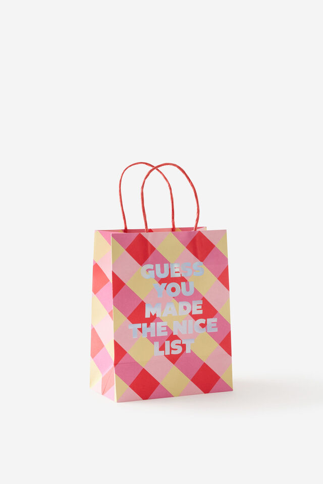 Gift Bag Small, NICE LIST GINGHAM