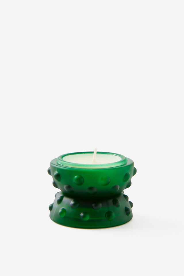 Mini Stackers Glass Tea Light Candle, HIDDEN FOREST FERN GREEN BUMPY