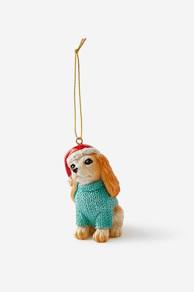 Resin Christmas Ornament, KING CHARLES CAVALIER DOG IN JUMPER