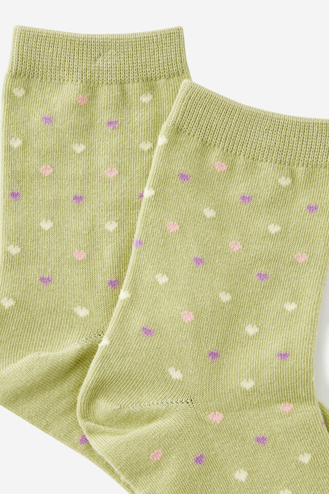 Mid Crew Socks, HEART YDG BAY LEAF