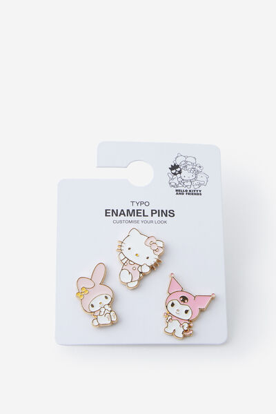 Collab Enamel Pins 3Pack, LCN SAN HELLO KITTY/FRIENDS PINK
