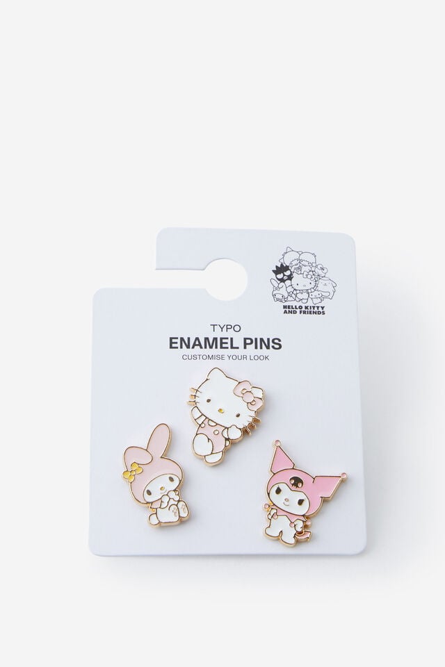 Collab Enamel Pins 3Pack, LCN SAN HELLO KITTY/FRIENDS PINK