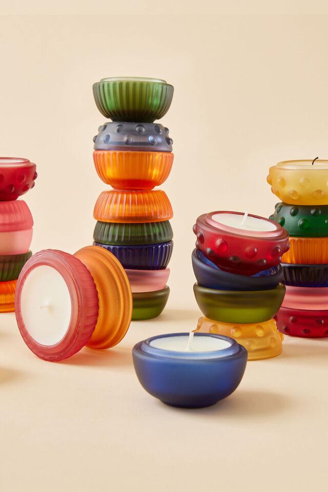 Mini Stackers Glass Tea Light Candle, AUDIO DREAMER BLUE SMOOTH