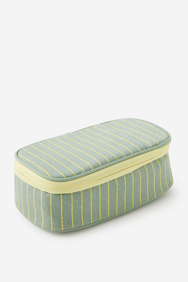 Arlow Canvas Pencil Case, TYPO GREEN & LIME PIN STRIPE