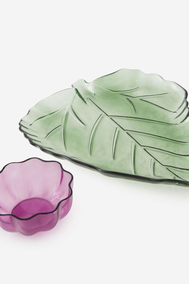 Glass Leaf & Flower Platter, GREEN
