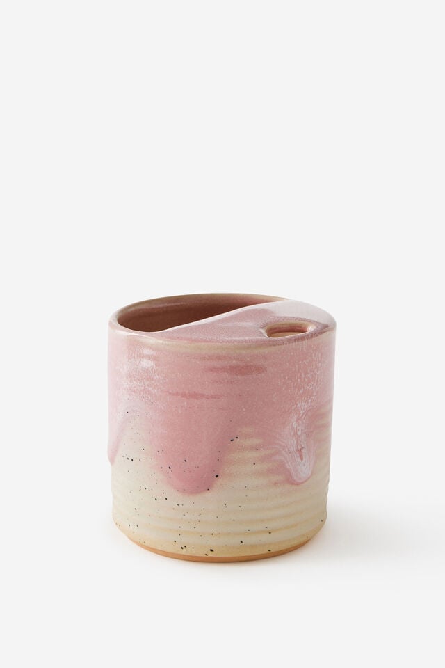 Glazed Ceramic Travel Cup Short, STRAWBERRY MILK