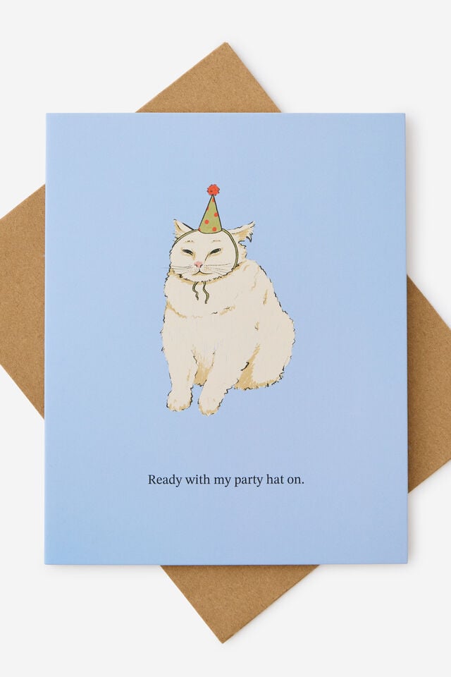 Funny Birthday Card 2.0, CAT WITH A PARTY HAT