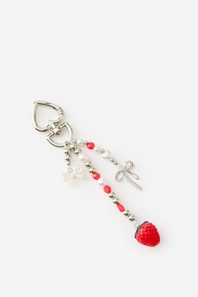 Bag Keycharm, STRAWBERRY HEARTS/SILVER
