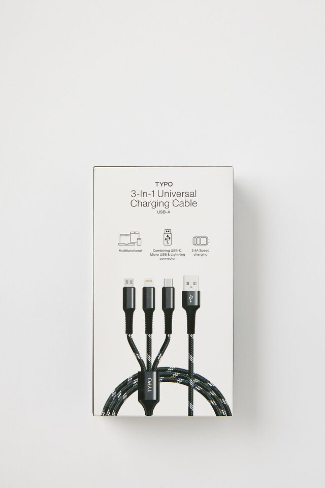 3-In-1 Usb-A Charging Cable, BLACK