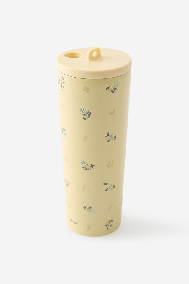Hidden Straw Metal Smoothie Cup, DITSY PANSY / LEMON TART