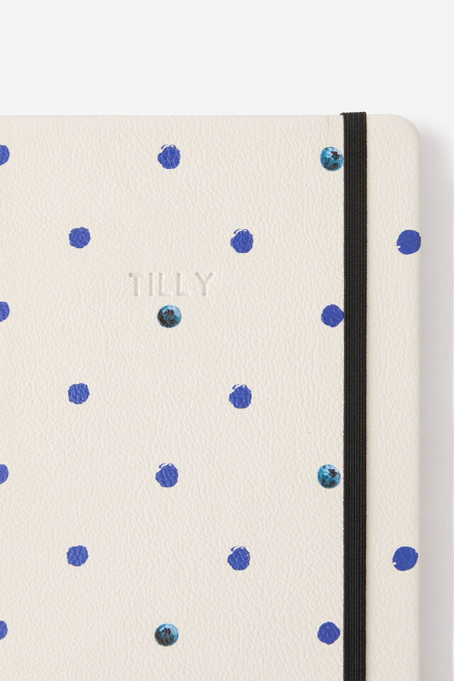 Personalised A5 Buffalo Journal, BLUEBERRY POLKA