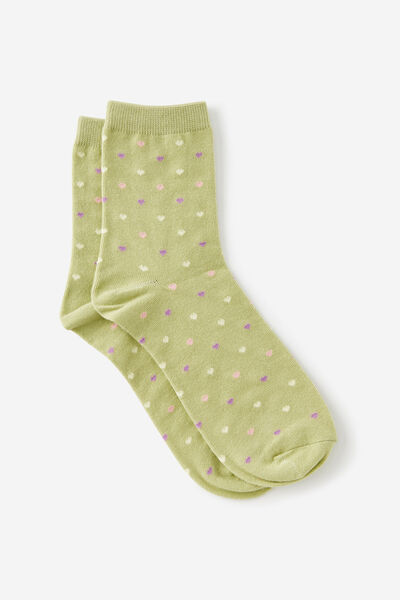 Mid Crew Socks, HEART YDG BAY LEAF