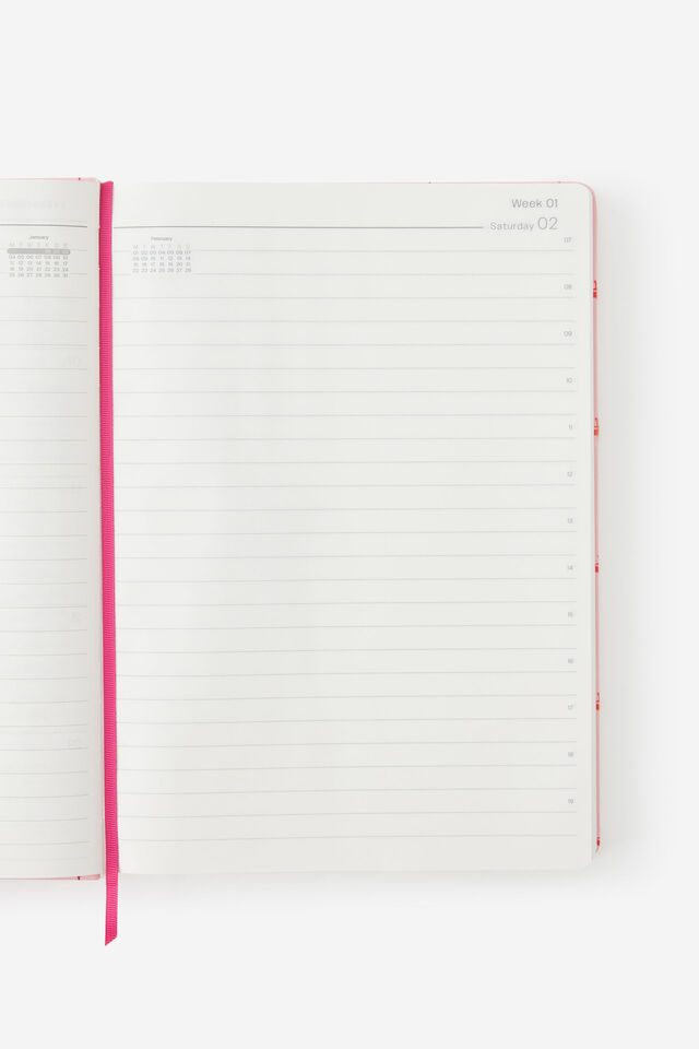 2027 A4 Daily On Schedule Diary, STRAWBERRY MILK DITSY CHERRIES