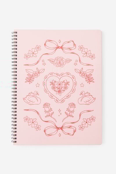 A4 Spiral Lined Notebook, STRAWBERRY MILK LACE