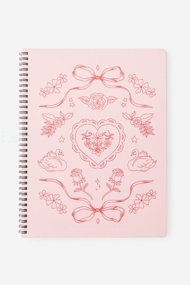 A4 Spiral Lined Notebook, STRAWBERRY MILK LACE