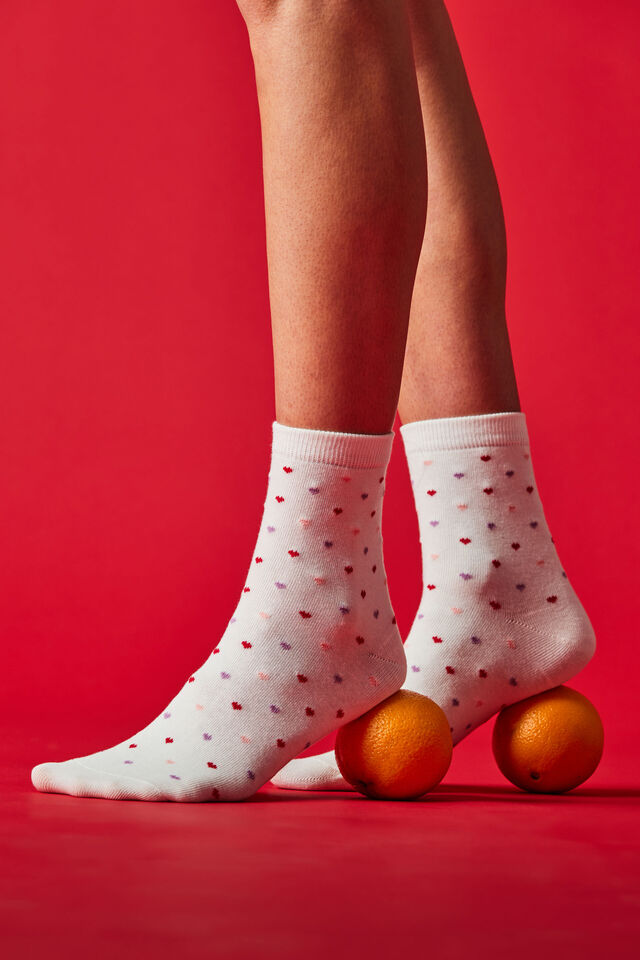 Mid Crew Socks, HEART YDG ECRU