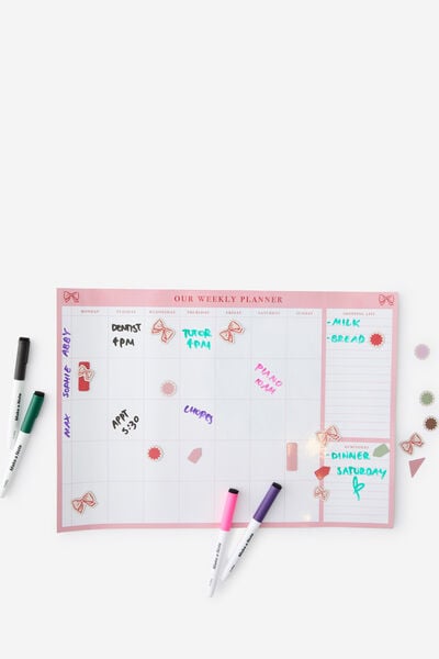 Household A3 Magnetic Planner, PINK BOW