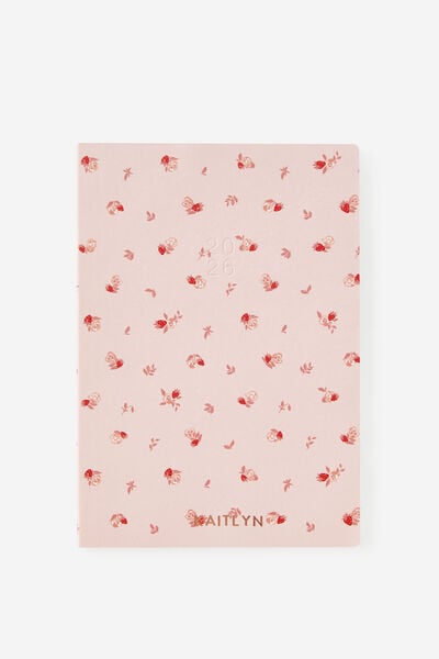 Personalised 2026 B5 Weekly Soft Metro Diary, Ditsy Pansy Pink Clay