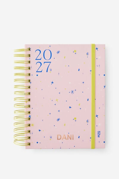 Personalised 2027 A5 Weekly Bright Days Diary, STRAWBERRY MILK DITSY CELESTIAL
