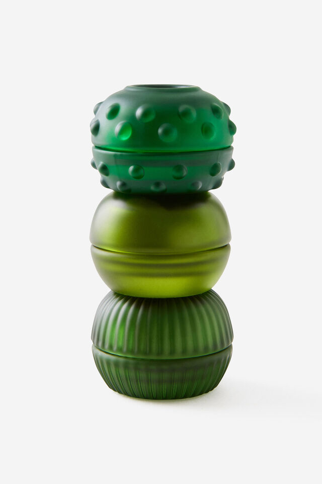 Mini Stackers Glass Tea Light Candle, HIDDEN FOREST FERN GREEN BUMPY