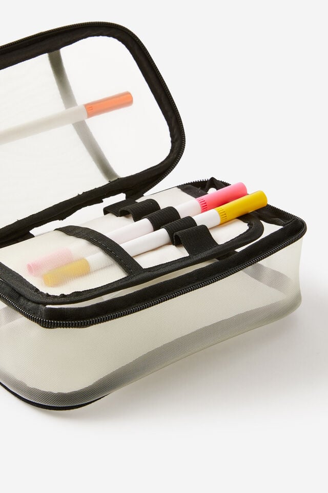 Everyday Mesh Pencil Case, ECRU/BLACK