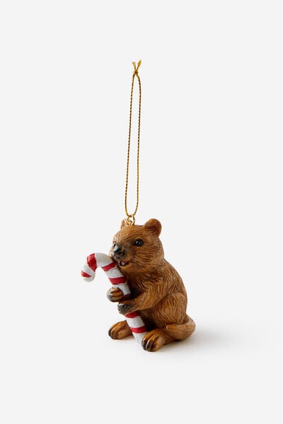 Resin Christmas Ornament, QUOKKA WITH CANDY CANE