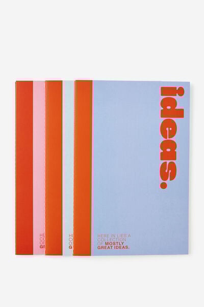 A5 3 Pack Lined Notebooks, IDEAS NOTES THOUGHTS