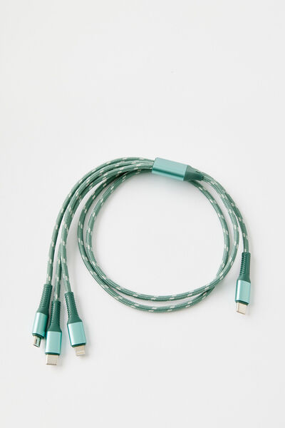 3-In-1 Usb-C Charging Cable, TYPO GREEN