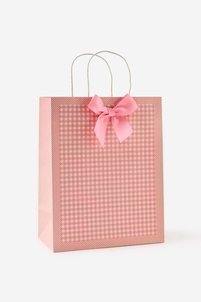 Premium Gift Bag - Medium, GINGHAM BOW STRAWBERRY PINK