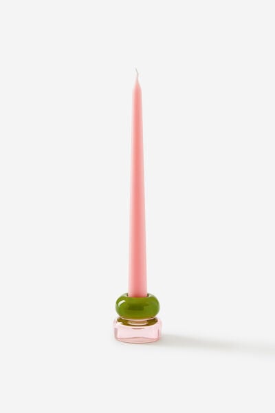 Glass Candle Holder, STRAWBERRY MILK / OLIVE