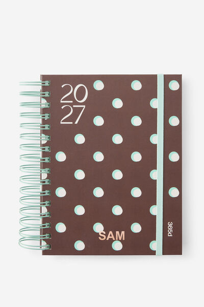 Personalised 2027 A5 Daily Bright Days Diary, ESPRESSO POLKA