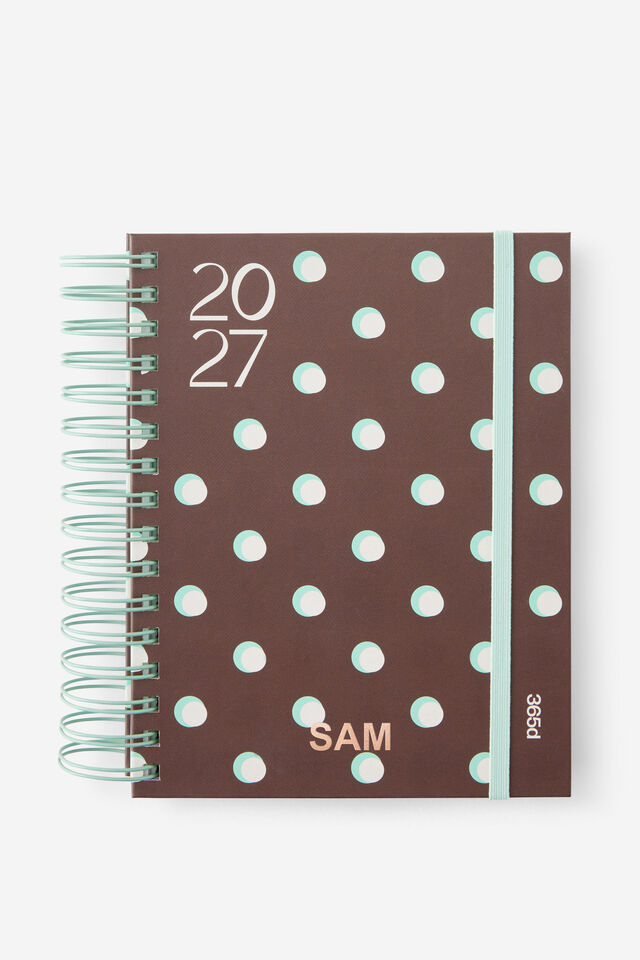 Personalised 2027 A5 Daily Bright Days Diary, ESPRESSO POLKA