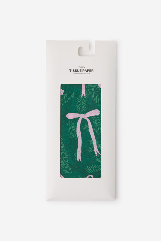 Tissue Paper 10 Pk, PINK & GREEN BOWS