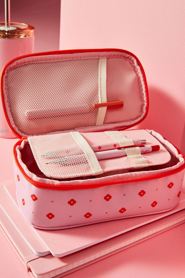 Arlow Pencil Case V2, STRAWBERRY RETRO FLORAL DAISY