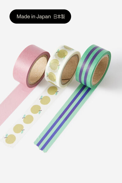 Washi Tape 15Mm 3Pack, APPLE STRIPE PINK