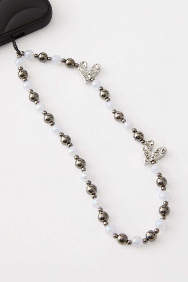 Carried Away Phone Charm Strap, CHROME HEART / PEARL