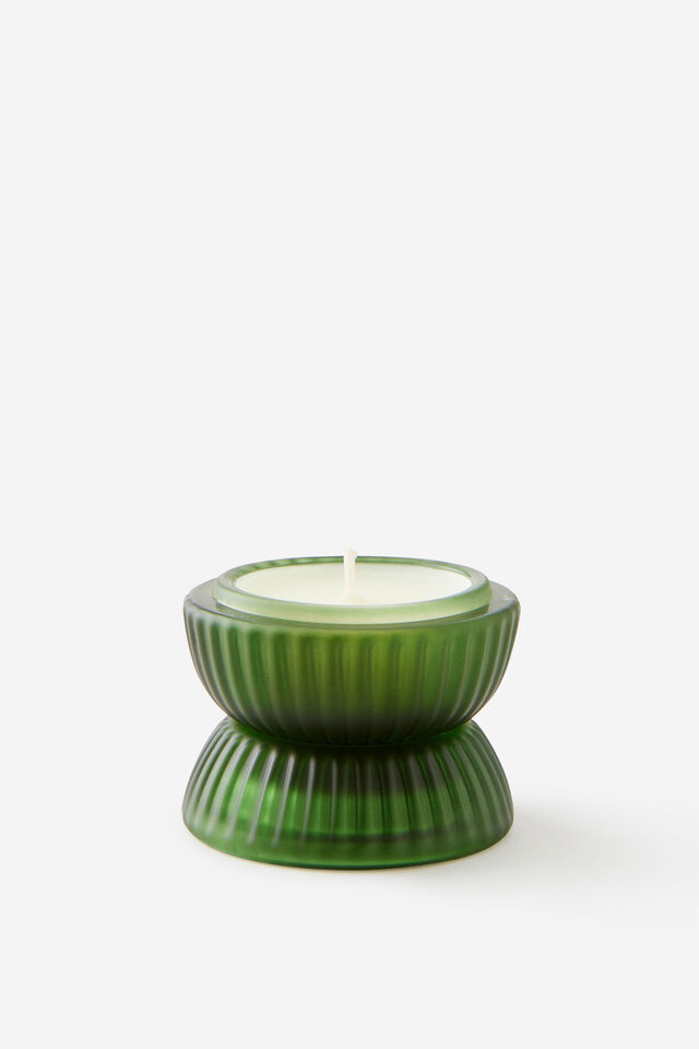Mini Stackers Glass Tea Light Candle, HIDDEN FOREST DEEP GREEN RIBBED