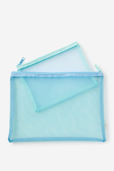 Mesh Pencil Case Set, MINTY BLUE SKIES