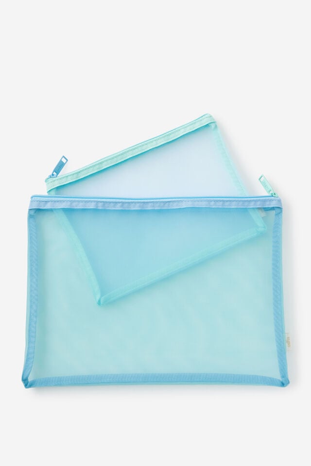 Mesh Pencil Case Set, MINTY BLUE SKIES