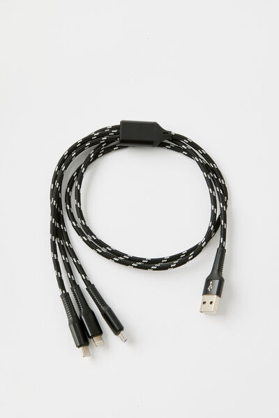 3-In-1 Usb-A Charging Cable, BLACK