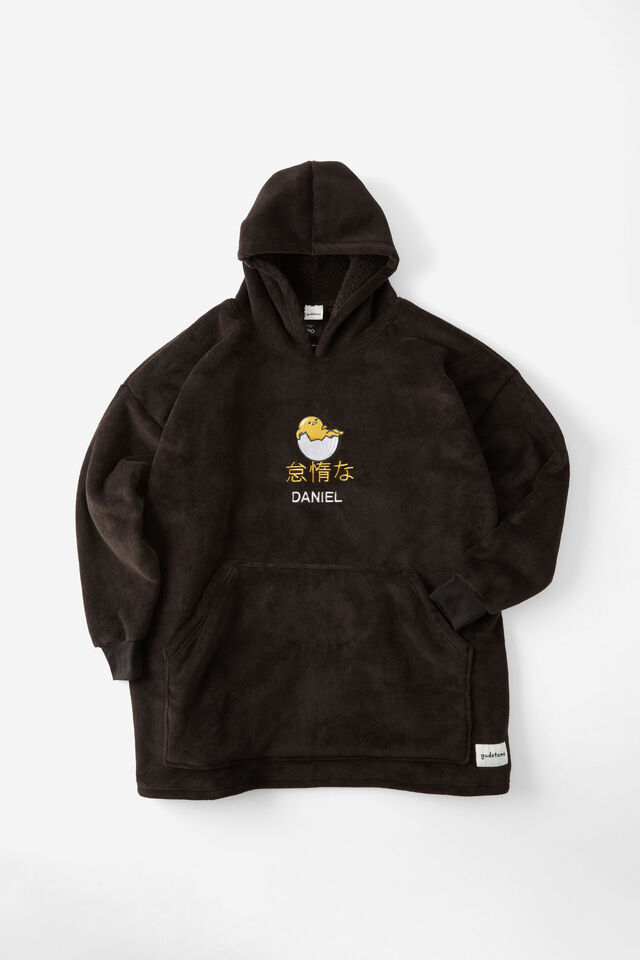 Personalised Collab Oversized Hoodie Adult, LCN SAN GUDETAMA EGG BLACK