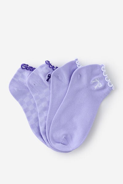 2 Pk Of Ankle Socks, BOW WITH MICRO GINGHAM LILAC (S/M)