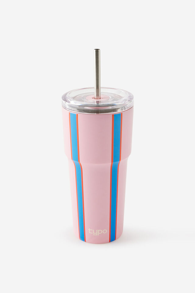 Smoothie Cup 600Ml, SUMMER STRIPE / PINK