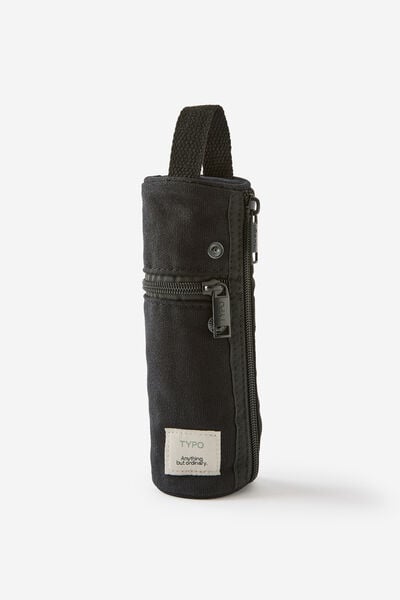Barrel Canvas Pencil Case, BLACK