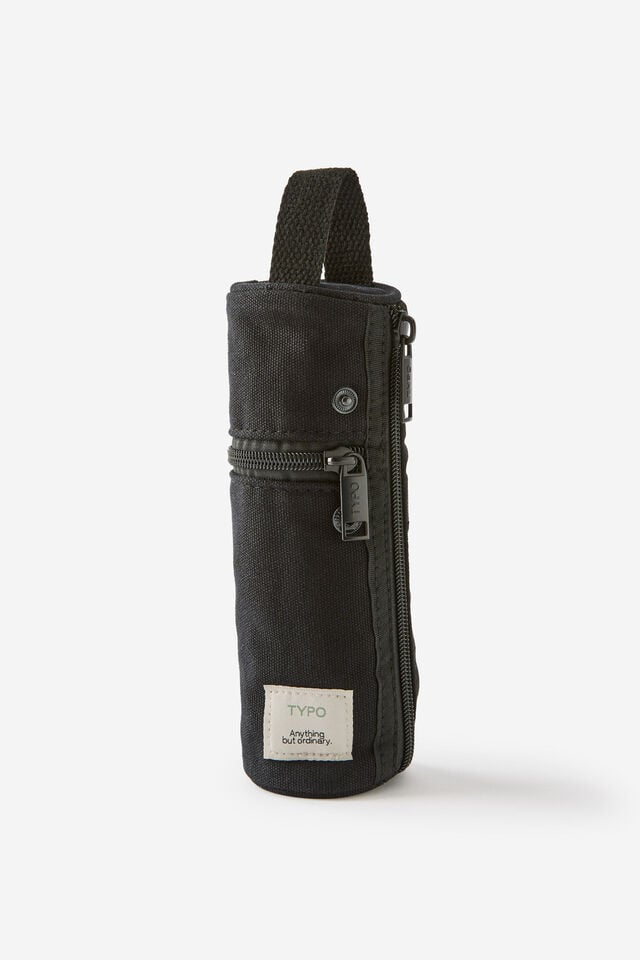 Barrel Canvas Pencil Case, BLACK