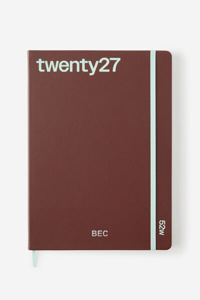 Personalised 2027 A4 Weekly On Schedule Diary, ESPRESSO/MINTY