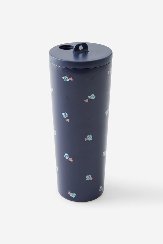 Hidden Straw Metal Smoothie Cup, DITSY PANSY / MIDNIGHT